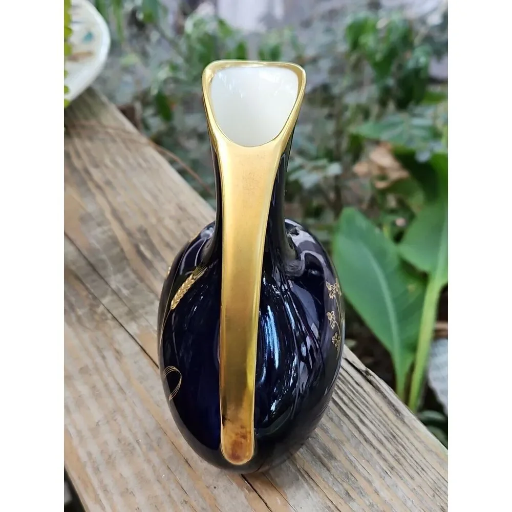 Vintage Bavaria ALKA ALBOTH KAISER Cobalt Cream Pitcher Gold Gilt HIGH‎ RELIEF